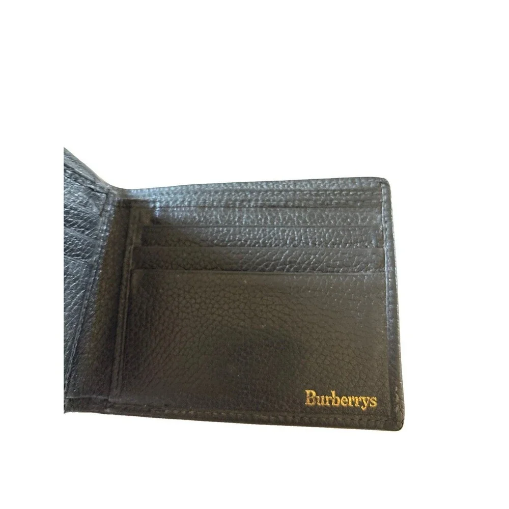 VTG BURBERRY Burberrys BI-FOLD LEATHER WALLET BLACK  Pre 1990s Nova Check Lining